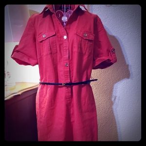 Red denim like dress